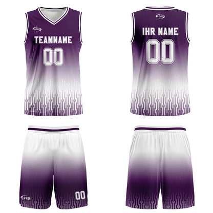 Benutzerdefinierter Lila Weiß Farbverlauf Basketball Jersey Uniform Anzug gedruckt Ihr Logo Name Nummer