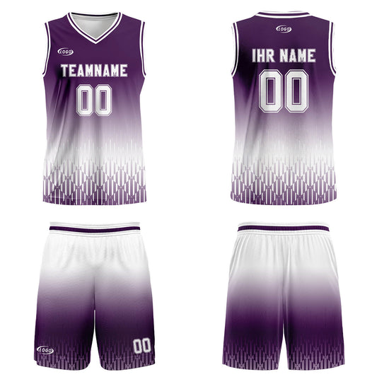 Benutzerdefinierter Lila Weiß Farbverlauf Basketball Jersey Uniform Anzug gedruckt Ihr Logo Name Nummer