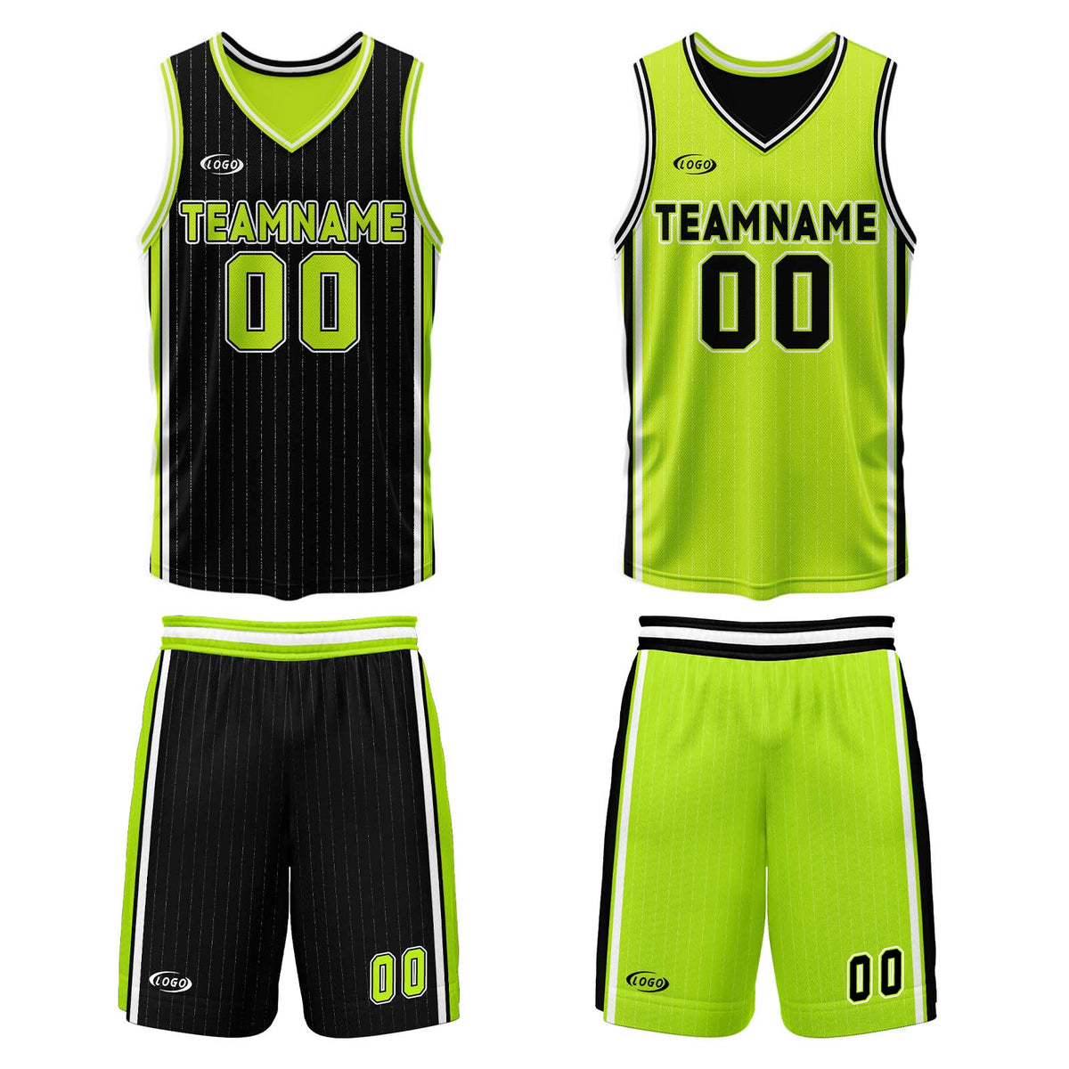 Benutzerdefinierte Schwarz Neon Grün Reversible Basketball Jersey Personalisierte Drucken Name Nummer Logo