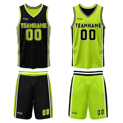 Benutzerdefinierte Schwarz Neon Grün Reversible Basketball Jersey Personalisierte Drucken Name Nummer Logo