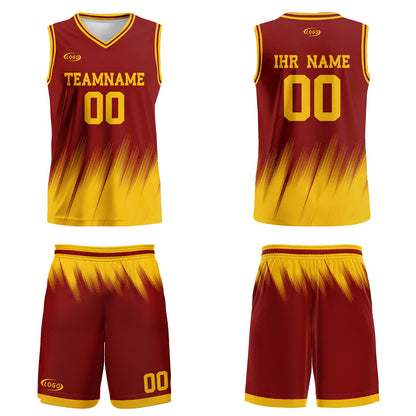 Benutzerdefinierter Rot Gelb Basketball Jersey Uniform Anzug gedruckt Ihr Logo Name Nummer