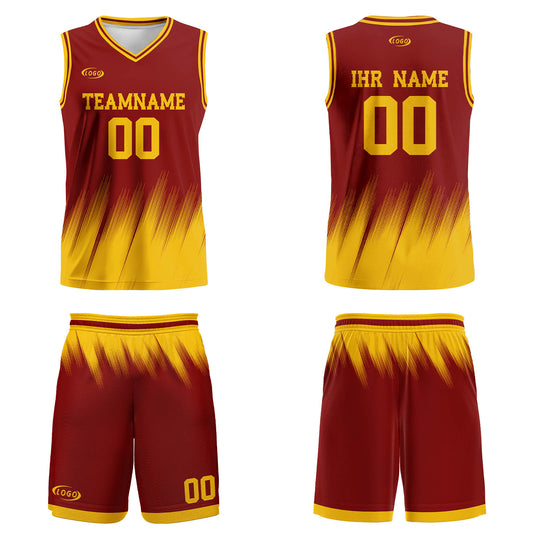 Benutzerdefinierter Rot Gelb Basketball Jersey Uniform Anzug gedruckt Ihr Logo Name Nummer