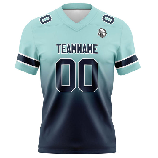 Benutzerdefinierte Hell Türkis Marineblau Gradient Fußball Trikots Personalisierter Name Nummer Logo