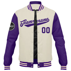 Benutzerdefinierte Verlauf Varsity-Jacke. Letterman-Jacke Lila Creme