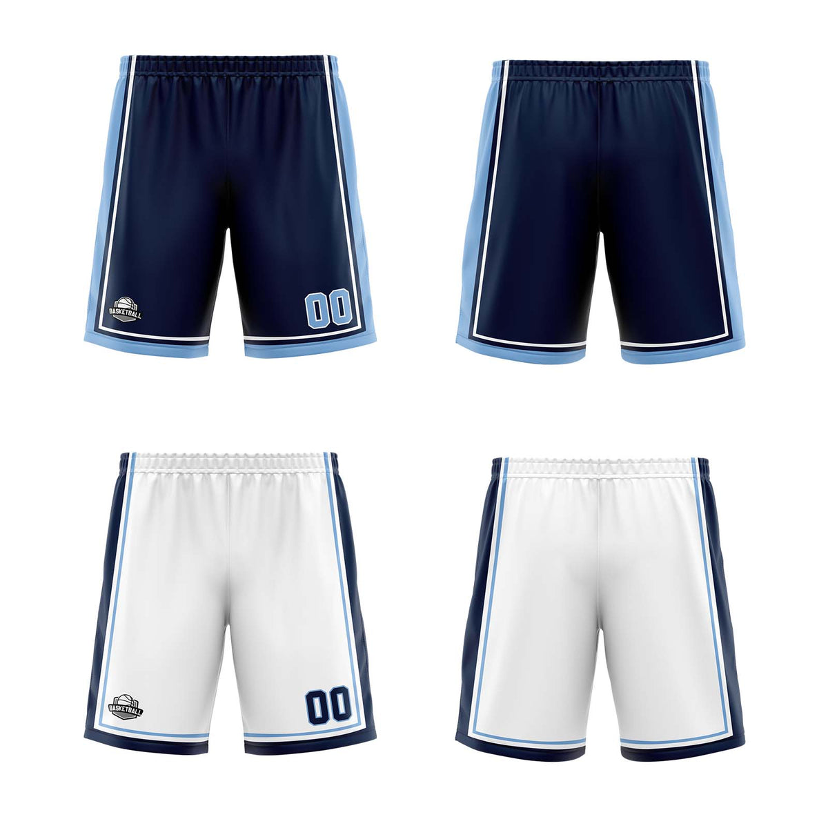 Benutzerdefinierte Marine Weiß Hellblau Reversible Basketball Jersey Personalisierte Print Name Nummer Logo