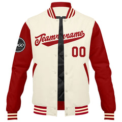 Benutzerdefinierte Verlauf Varsity-Jacke. Letterman-Jacke Rot Creme