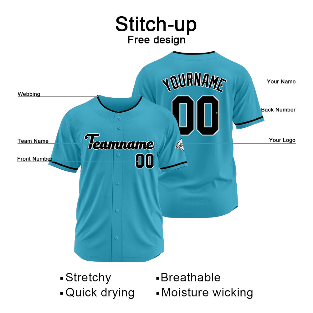 Benutzerdefinierte Authentisch Baseball-Trikot Hellblau-Schwarz