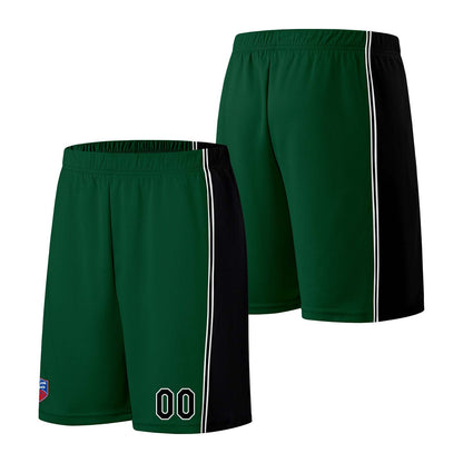 Individuelle Basketball-Jersey-Shorts für Männer und Frauen. Gestickter und gedruckter Name, Nummer und Logo Dunkelgrün