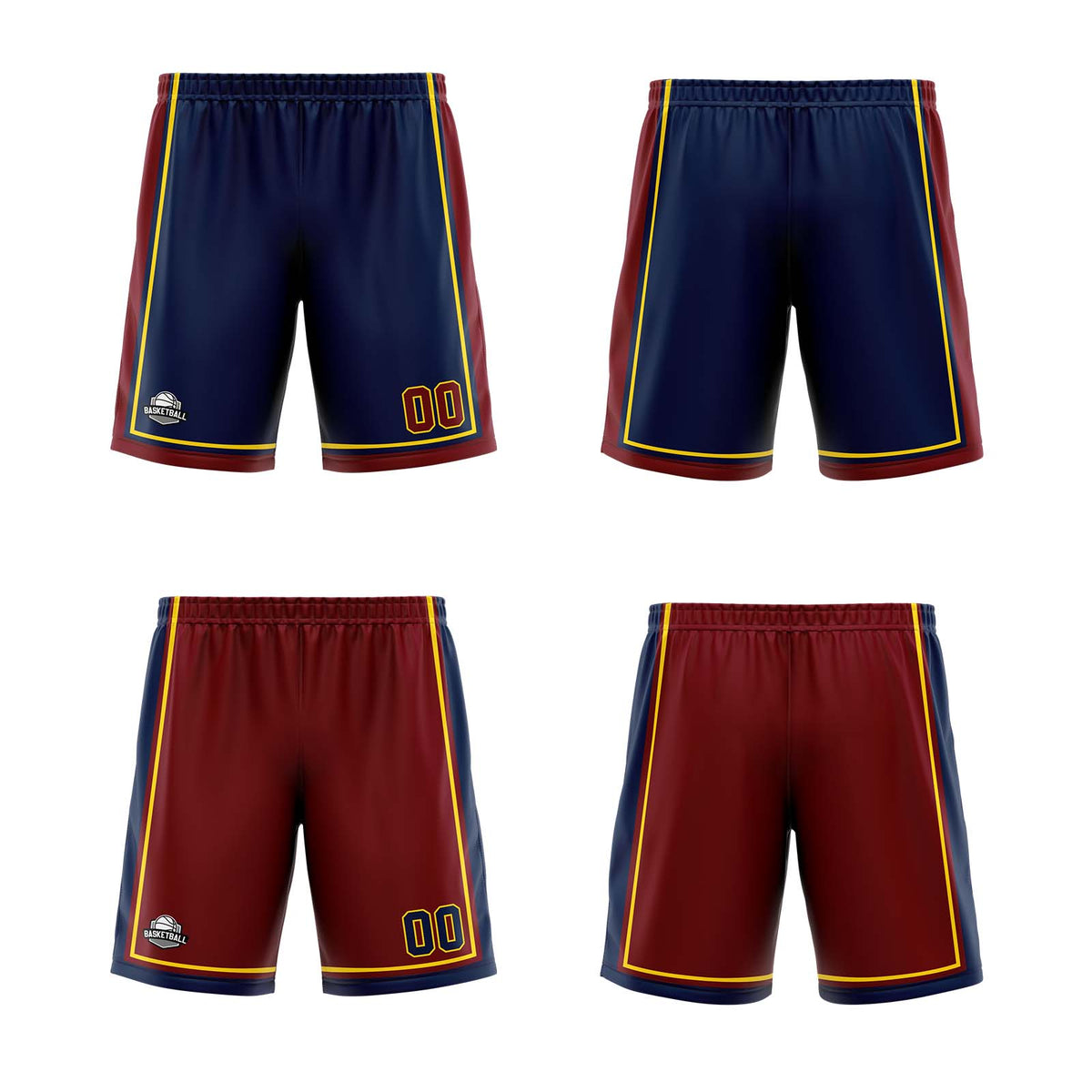 Benutzerdefinierte Marine Wein Gelb Reversible Basketball Jersey Personalisierte Print Name Nummer Logo