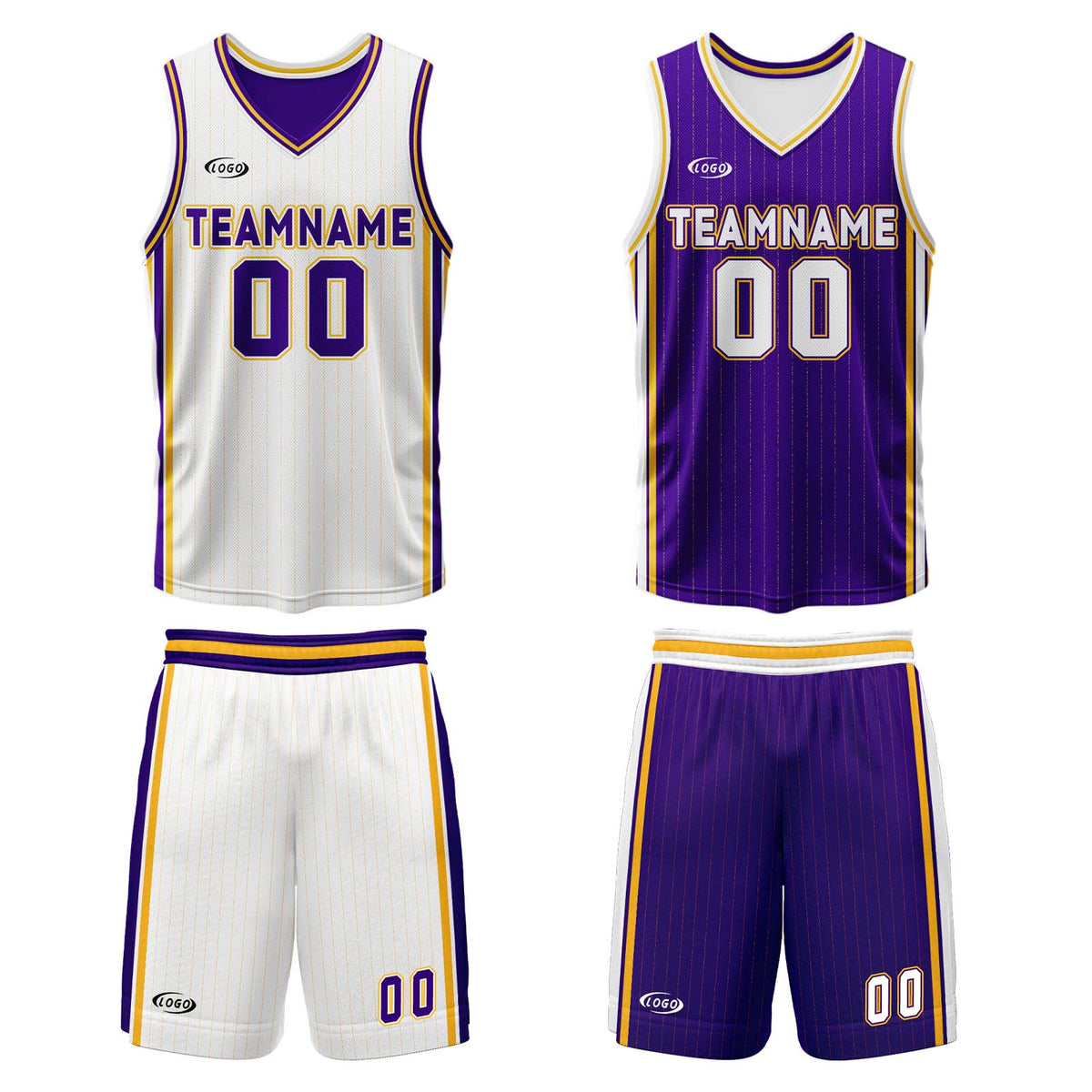 Benutzerdefinierte Weiß Lila Gelb Reversible Basketball Jersey Personalisierte Drucken Name Nummer Logo