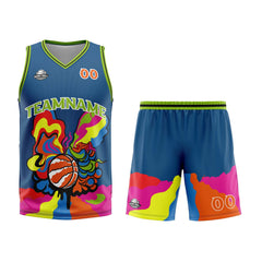 Benutzerdefinierter Blau Basketball Jersey Uniform Anzug gedruckt Ihr Logo Name Nummer