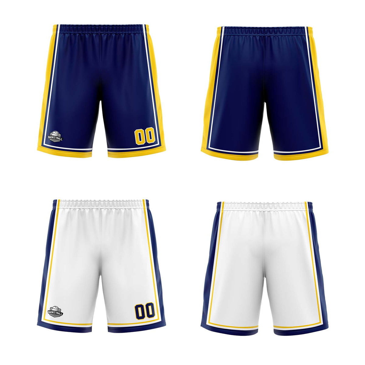 Benutzerdefinierte Marine Gelb Weiß Reversible Basketball Jersey Personalisierte Print Name Nummer Logo