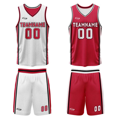 Benutzerdefinierte Weiß Rot Reversible Basketball Jersey Personalisierte Drucken Name Nummer Logo