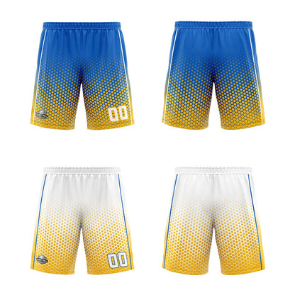 Benutzerdefinierte Blau Gelb Weiß Reversible Basketball Jersey Personalisierte Print Name Nummer Logo