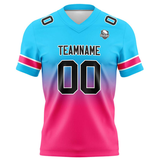 Benutzerdefinierte Hellblau Rosa Gradient Fußball Trikots Personalisierter Name Nummer Logo