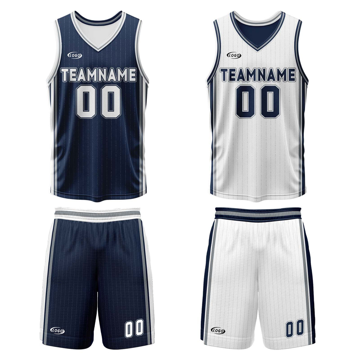 Benutzerdefinierte Marine Weiß Grau Reversible Basketball Jersey Personalisierte Drucken Name Nummer Logo