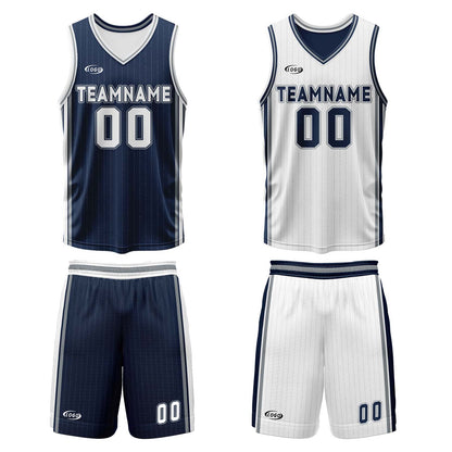 Benutzerdefinierte Marine Weiß Grau Reversible Basketball Jersey Personalisierte Drucken Name Nummer Logo