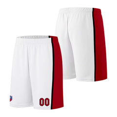 Individuelle Basketball-Jersey-Shorts für Männer und Frauen. Gestickter und gedruckter Name, Nummer und Logo Weiß&Rot&Schwarz