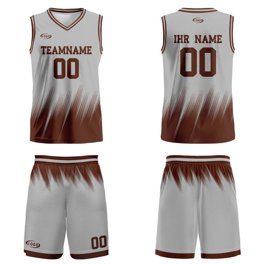 Benutzerdefinierter Grau Braun Basketball Jersey Uniform Anzug gedruckt Ihr Logo Name Nummer