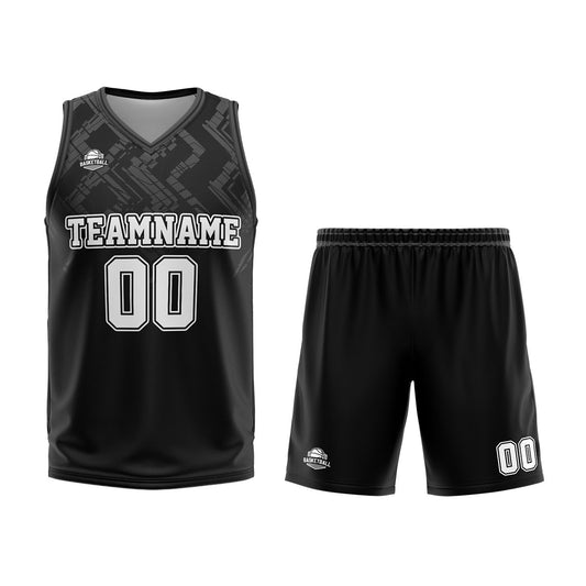 Benutzerdefinierter Schwarz Grau Basketball Jersey Uniform Anzug gedruckt Ihr Logo Name Nummer