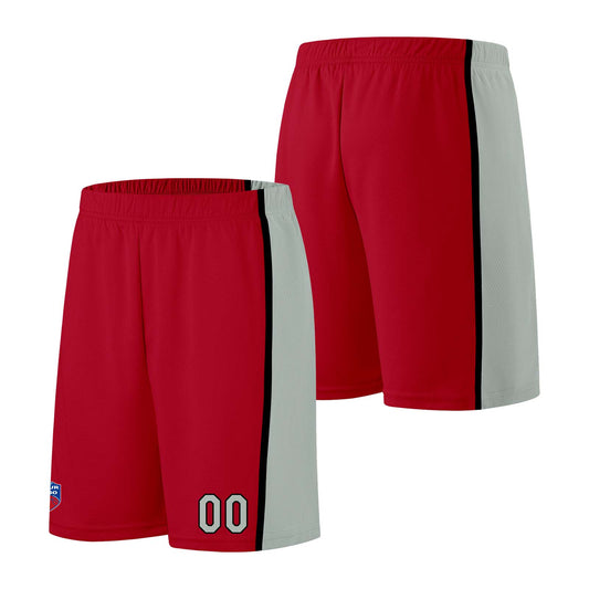 Individuelle Basketball-Jersey-Shorts für Männer und Frauen. Gestickter und gedruckter Name, Nummer und Logo Rot&Grau