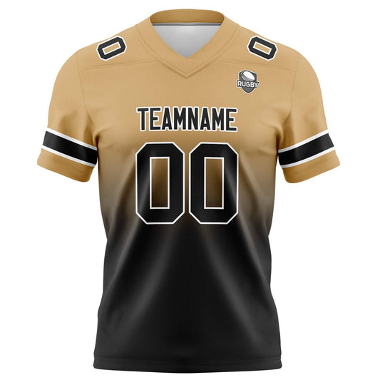 Benutzerdefinierte Gold Schwarz Gradient Fußball Trikots Personalisierter Name Nummer Logo