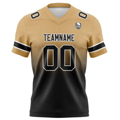 Benutzerdefinierte Gold Schwarz Gradient Fußball Trikots Personalisierter Name Nummer Logo