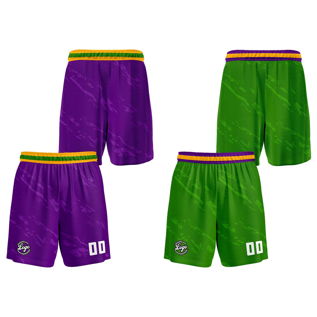 Benutzerdefinierte Lila Grün Reversible Basketball Jersey Personalisierte Print Name Nummer Logo