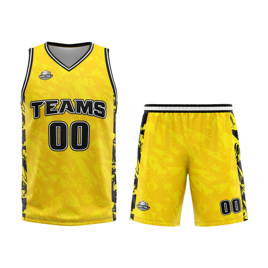 Benutzerdefinierter Gelb Basketball Jersey Uniform Anzug gedruckt Ihr Logo Name Nummer