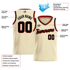 Benutzerdefinierte Authentisch  Basketball Trikot Creme-Schwarz-Rot