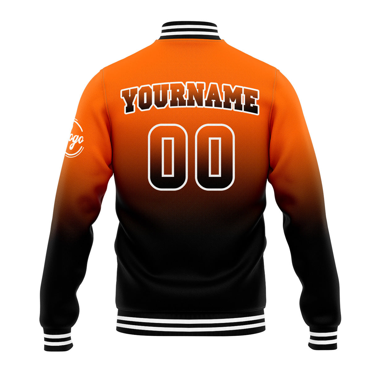 Benutzerdefinierte Verlauf Varsity-Jacke. Letterman-Jacke Orange Schwarz