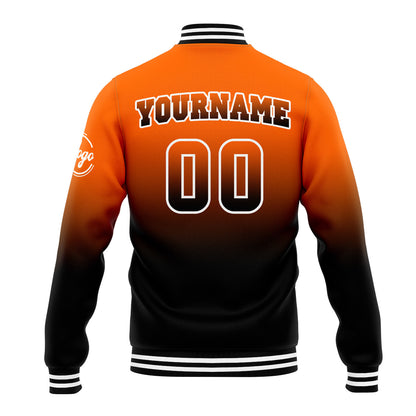 Benutzerdefinierte Verlauf Varsity-Jacke. Letterman-Jacke Orange Schwarz