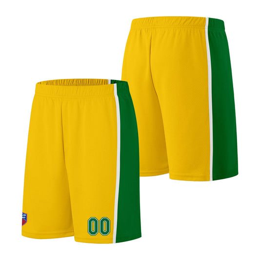 Individuelle Basketball-Jersey-Shorts für Männer und Frauen. Gestickter und gedruckter Name, Nummer und Logo Gelb&Grün