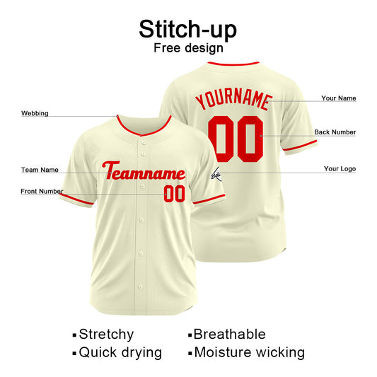 Benutzerdefinierte Authentisch Baseball-Trikot Creme-Rot