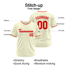 Benutzerdefinierte Authentisch Baseball-Trikot Creme-Rot
