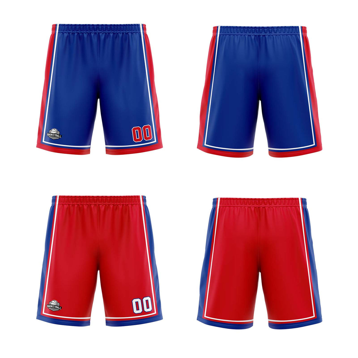 Benutzerdefinierte Royal Rot Weiß Reversible Basketball Jersey Personalisierte Print Name Nummer Logo