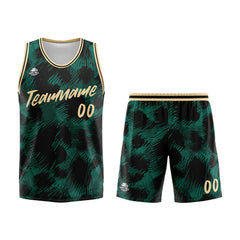 Benutzerdefinierter Basketball Jersey Uniform Anzug gedruckt Ihr Logo Name Nummer Grüner Leopardenmuster