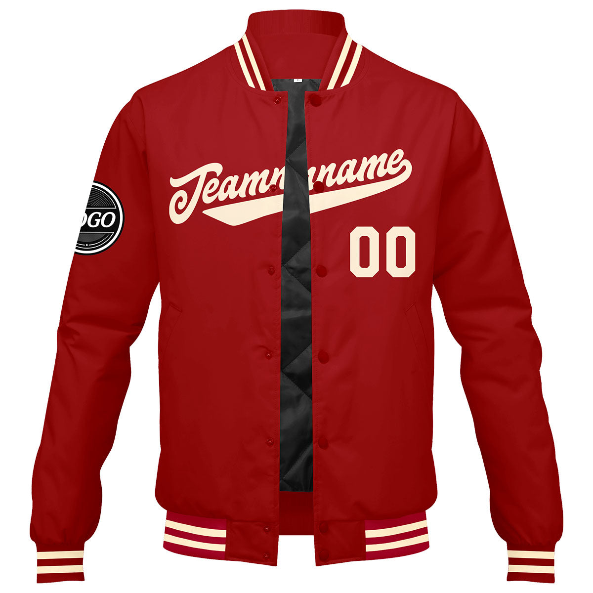 Benutzerdefinierte Verlauf Varsity-Jacke. Letterman-Jacke Rot Creme
