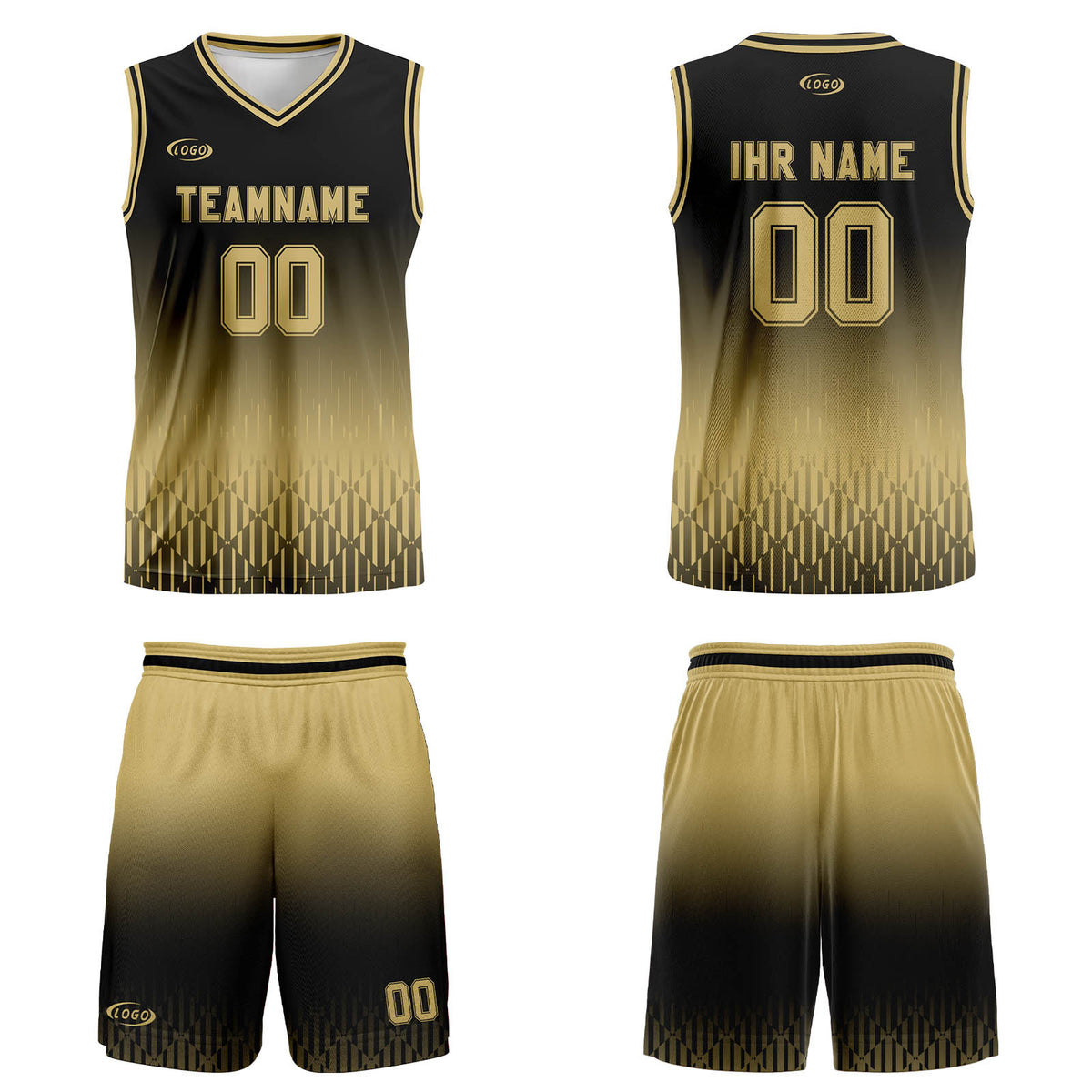 Benutzerdefinierter Schwarz Hellbraun Farbverlauf Basketball Jersey Uniform Anzug gedruckt Ihr Logo Name Nummer