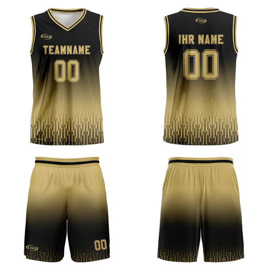 Benutzerdefinierter Schwarz Hellbraun Farbverlauf Basketball Jersey Uniform Anzug gedruckt Ihr Logo Name Nummer