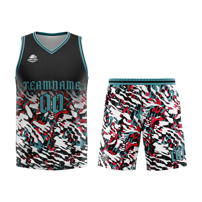 Benutzerdefinierter Schwarz Rot Grün Basketball Jersey Uniform Anzug gedruckt Ihr Logo Name Nummer
