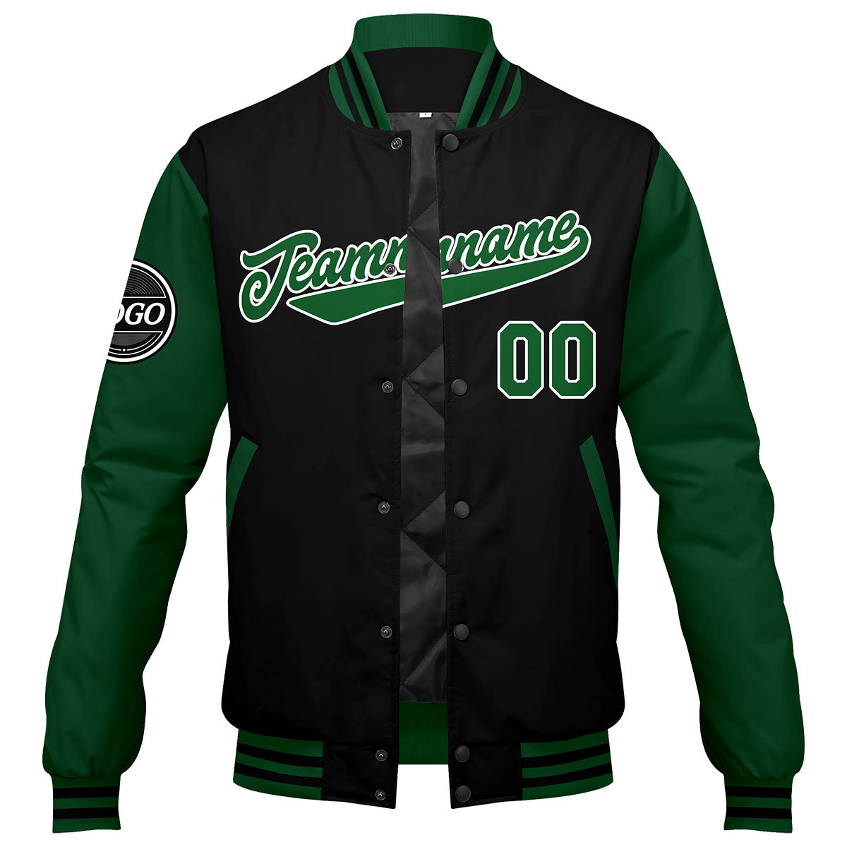Benutzerdefinierte Verlauf Varsity-Jacke. Letterman-Jacke Grün Schwarz