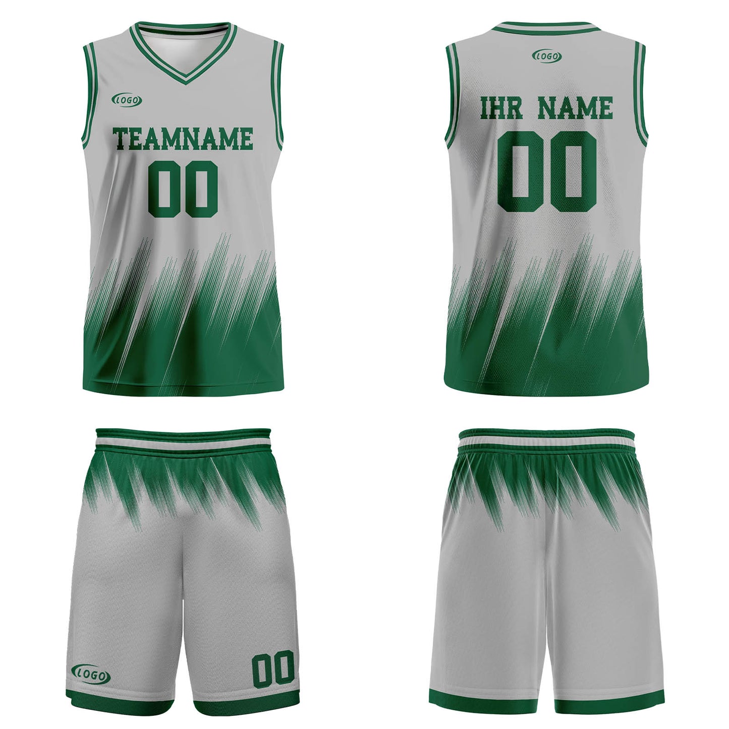 Benutzerdefinierter Grau Grün Basketball Jersey Uniform Anzug gedruckt Ihr Logo Name Nummer