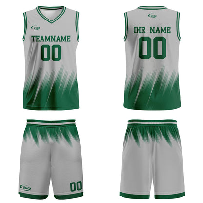 Benutzerdefinierter Grau Grün Basketball Jersey Uniform Anzug gedruckt Ihr Logo Name Nummer