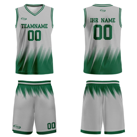 Benutzerdefinierter Grau Grün Basketball Jersey Uniform Anzug gedruckt Ihr Logo Name Nummer