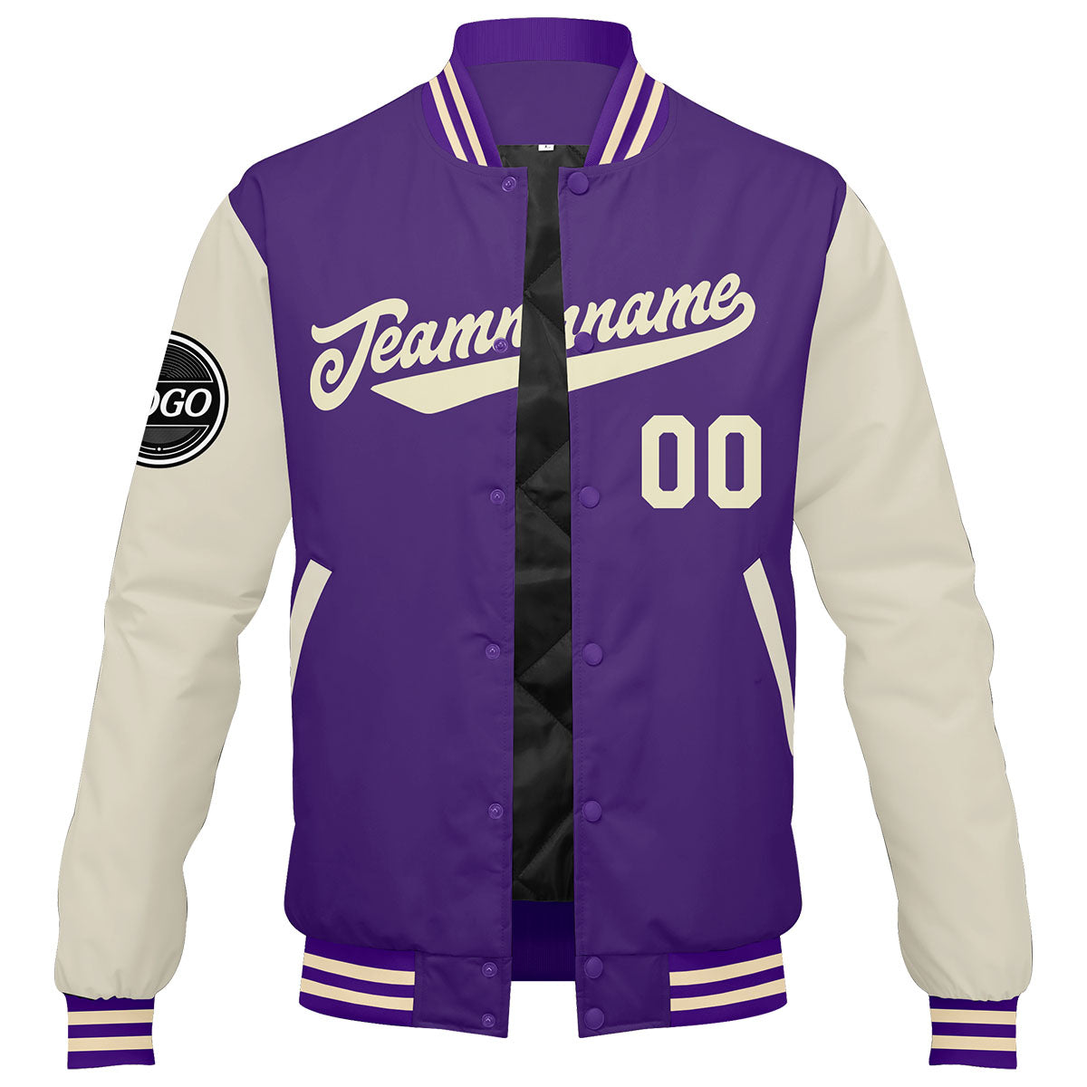 Benutzerdefinierte Verlauf Varsity-Jacke. Letterman-Jacke Lila Creme
