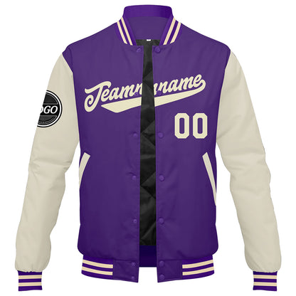 Benutzerdefinierte Verlauf Varsity-Jacke. Letterman-Jacke Lila Creme