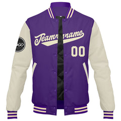 Benutzerdefinierte Verlauf Varsity-Jacke. Letterman-Jacke Lila Creme