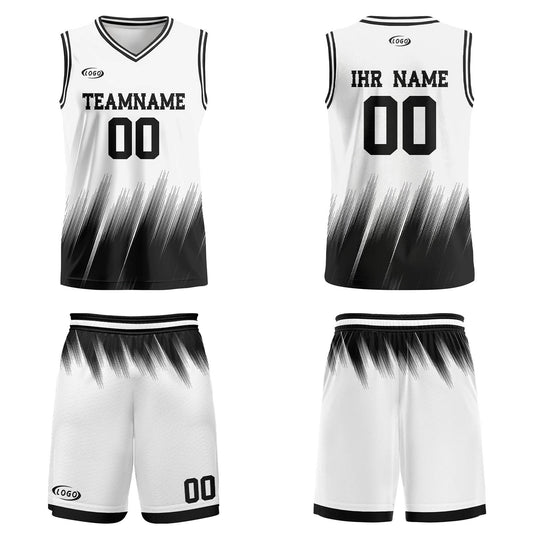 Benutzerdefinierter Weiß Schwarz Basketball Jersey Uniform Anzug gedruckt Ihr Logo Name Nummer