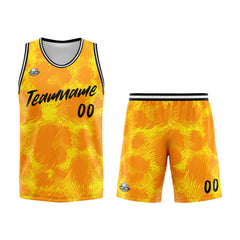 Benutzerdefinierter Basketball Jersey Uniform Anzug gedruckt Ihr Logo Name Nummer Gelber Leopardenmuster